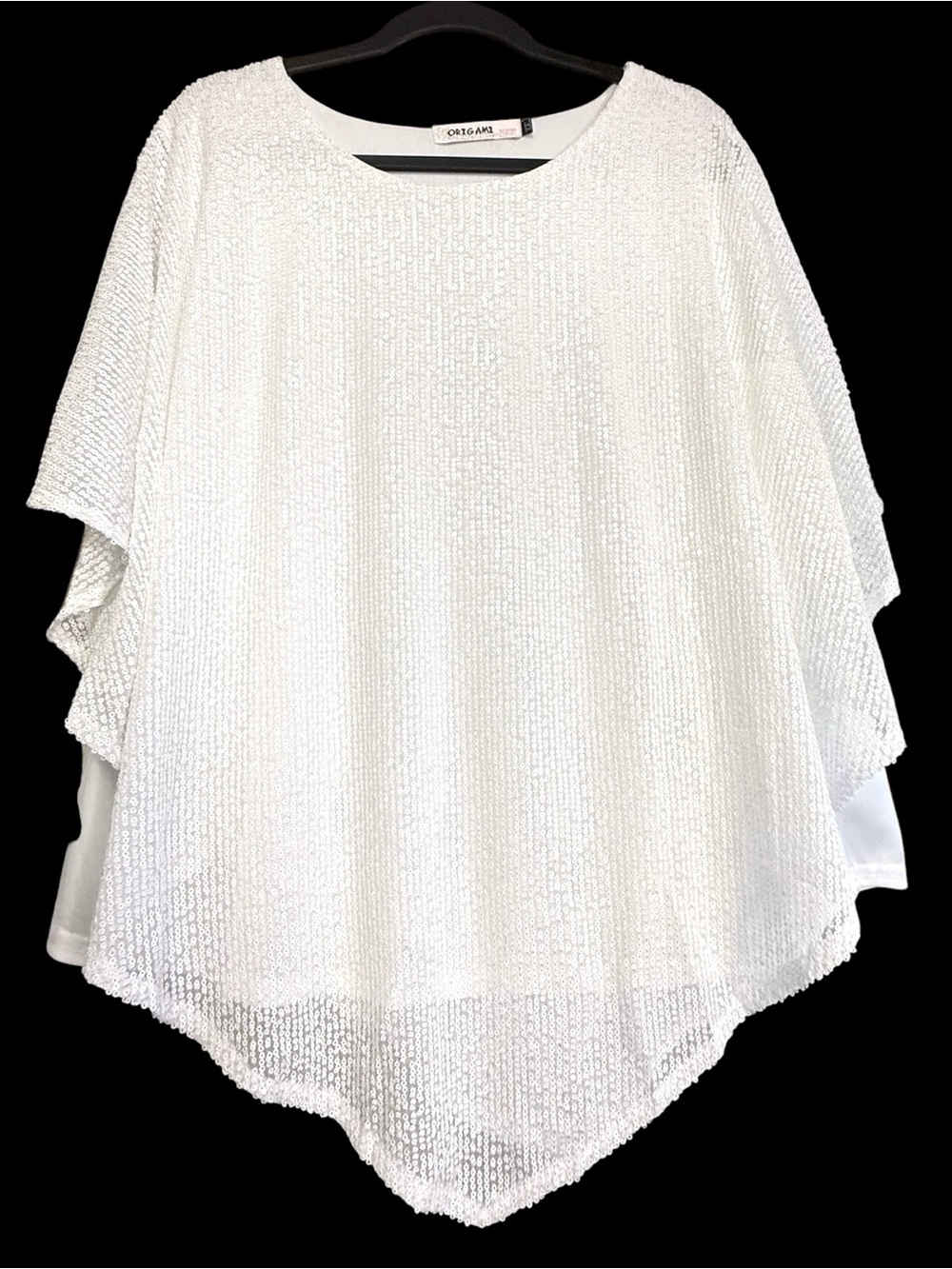 Origami Lightweight White Sequin Cape Poncho Top NWT